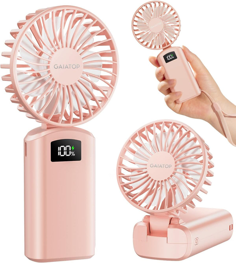 Gaiatop Portable Handheld Fan, 180° Foldable Desk Fan 3 Speed Personal Mini Hand Fan, 2000Mah Powerful Rechargeable Small Fan with Digital Display, USB Personal Fan for Office Outdoor Makeup-Black