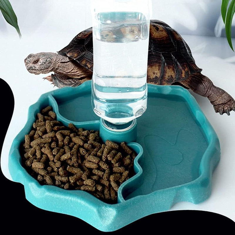 2 in 1 Reptile Water Dish & Food Dish with Bottle, Automatic Refilling Water Bowl for Tortoise Hermit Crab Turtle Bearded Dragon Lizard Gecko Frog, Large Reptiles Feeding Dispenser(Blue)