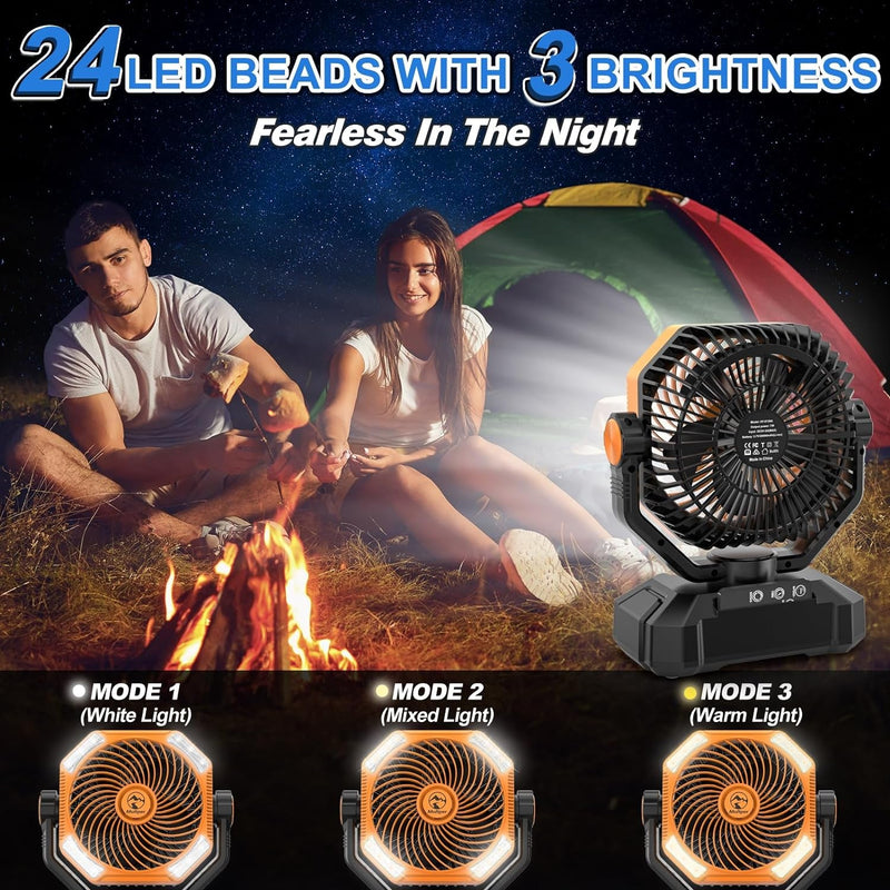 20000Mah Camping Fan Rechargeable, 5 Speed Powerful Battery Operated Fan for Camping, Oscillating Fan with LED Lantern, USB Table Fan with Remote Control for Camping Hiking Fishing Travel Jobsite