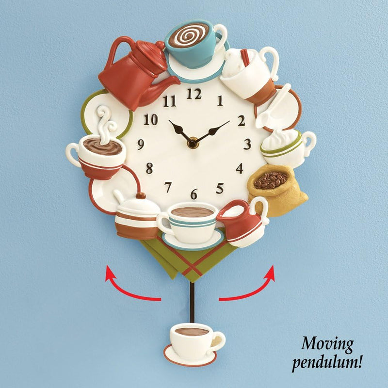 Collections Etc Coffee Cup Pendulum Wall Clock Kitchen Decor