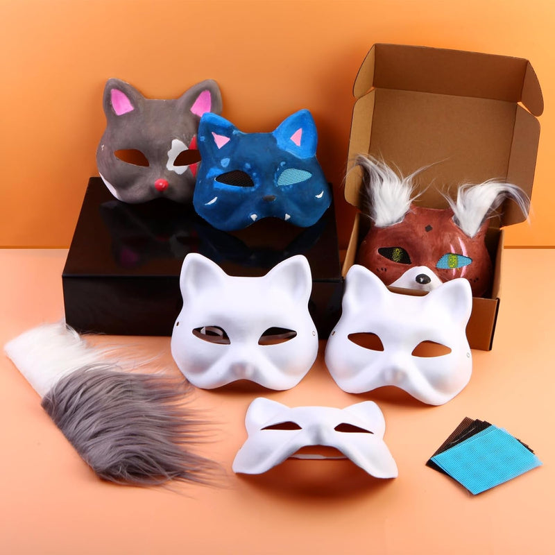 Cat Mask with Fur and Eye Mesh, 13 PCS Fun Therian Masks Kit for FURRY Makers, Therian Starter Set with All the Stuff, Fun Gift for a Child to Home Projects, Rainy Day Activities and Halloween