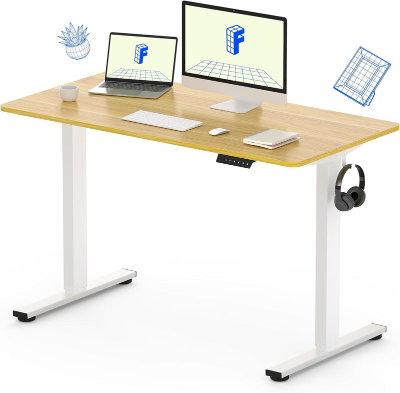 FLEXISPOT Adjustable Desk, Electric Standing Desk Sit Stand Desk Whole-Piece Desk Board for Home Office (EC1 Classic 48X24, White Frame+Rustic)