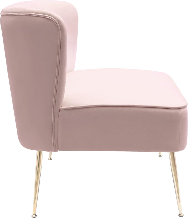 Alaia 46" Modern Wide Upholstered Velvet Fabric Love Seat Sofa Tufted Backrest with Gold Finish Metal Legs, Pink