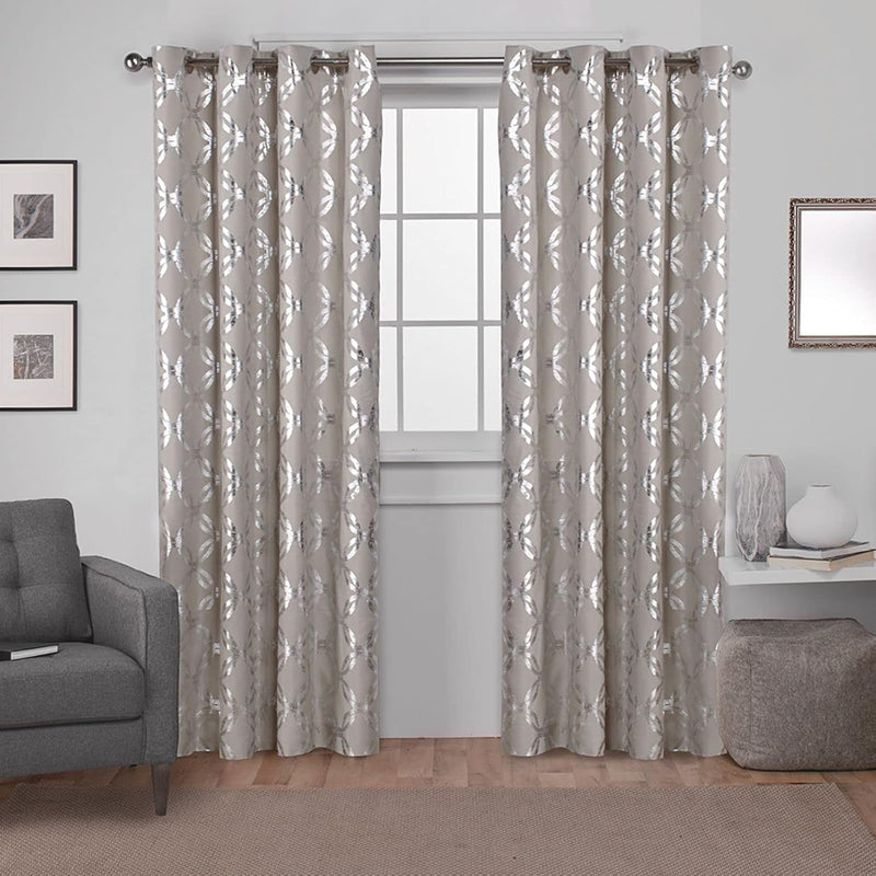 Exclusive Home Curtains Exclusive Home Modo Metallic Geometric Grommet Top Curtain Panel Pair, 54X84, Winter White, 2 Count