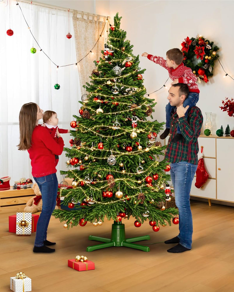 2024 Upgrade Rotating Christmas Tree Stand for 6Ft 7.5Ft 9Ft Artificial Tree, 4 Built-In Electric Outlets Xmas Tree Stand with Remote Control, 360 Degree Revolving Tree Base Holder