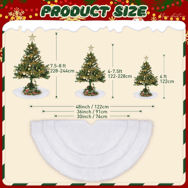 48Inch White Christmas Tree Skirt - Faux Fur Plush White Tree Skirts for Home Christmas Tree Decoration Holiday Party Christmas Decorations