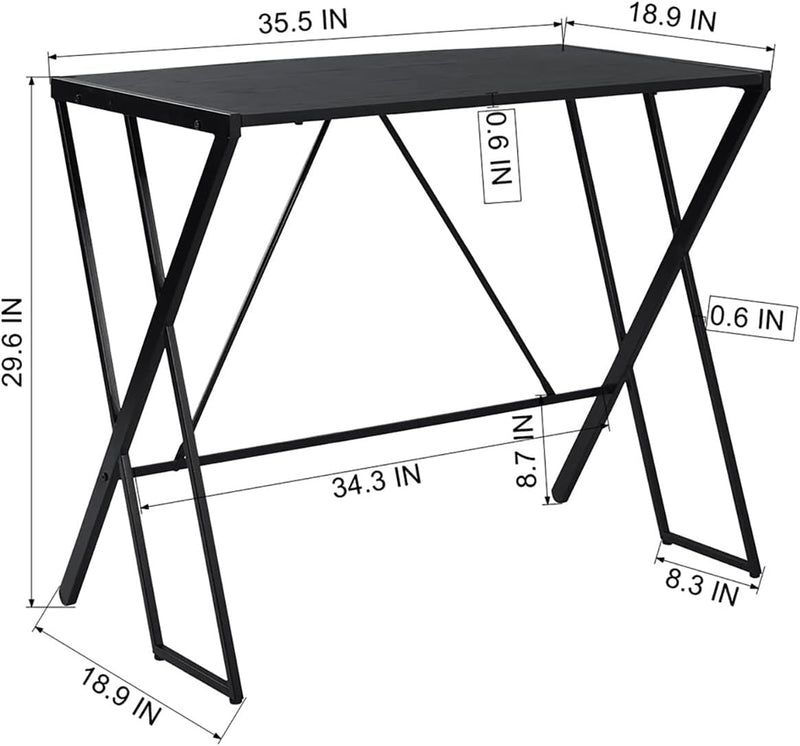 Furniturer Computer Desk 35.5''Laptop Writing Study Desk Simple Writing Table with Metal Frame Easy Assemble save Space Table for Home Office, Black