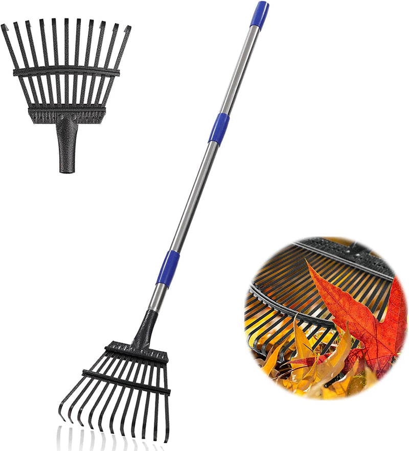 Garden Rake -Small Leaves Rakes for Gardening - 11 Metal Tines 8.5" Wide - 78" Long Handle Leaf Rakes for Lawns Heavy Duty for Yard Lawn Shrub Garden Beds