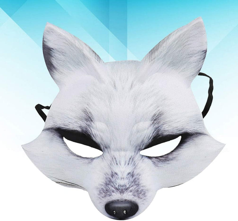 AMOSFUN Halloween Fox Half Mask Cosplay Animal Face Mask Realistic EVA Party Mask for Halloween Cosplay Costume Accessory (White)