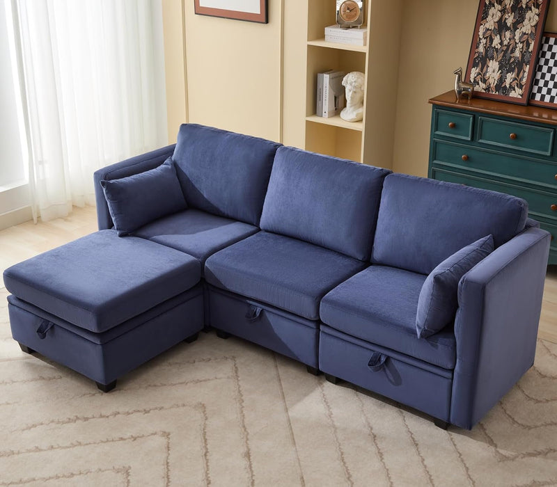 Asunflower Loveseat with Storage Seats Modular Small Sectional Sofa 2 Seat Couch for Bedroom Office Convertible Deep Seat Love Seat Sofa,Blue