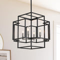 8-Light Lantern Chandelier Lighting, 31.5 in Entryway Chandeliers for High Ceilings, Chandeliers for Dining Room, Foyer, Entry, Staircase, Hallway, Height Adjustable (Black & Silver)