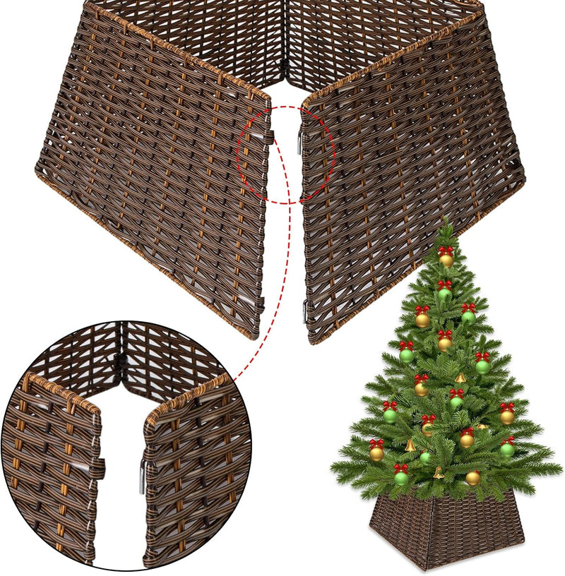 Christmas Tree Collar Skirt Rattan Wicker Ring Collar Stand Basket Handwoven Xmas Decoration Farmhouse for Holiday Home Decoration