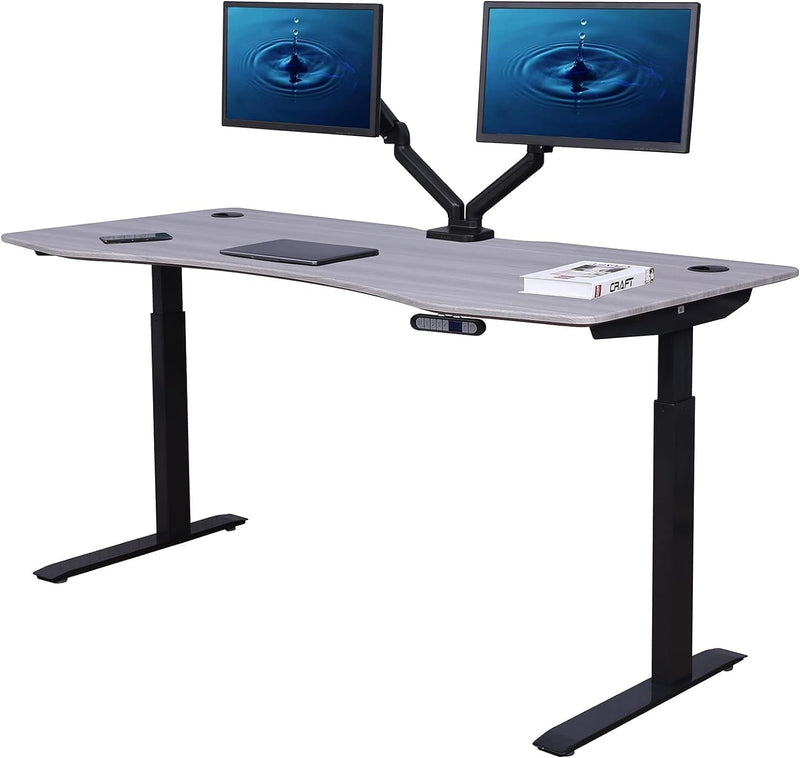 Apexdesk Elite Pro Series 71" X 33" Electric Height Adjustable Stand up Desk, Sit Stand Home Office Desk, Computer Desk - Curved Oak/Black