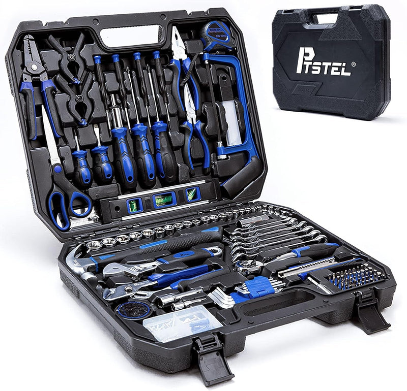 118Pcs Tool Set for Home，Ptstel Household Tool Kit Basic Tools Set for Men Beginners General Repair Tool Set with Blue Tool Box Storage for Home/Diy