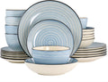 Elama Gia 24 Piece round Stoneware Dinnerware Set in Dark Blue