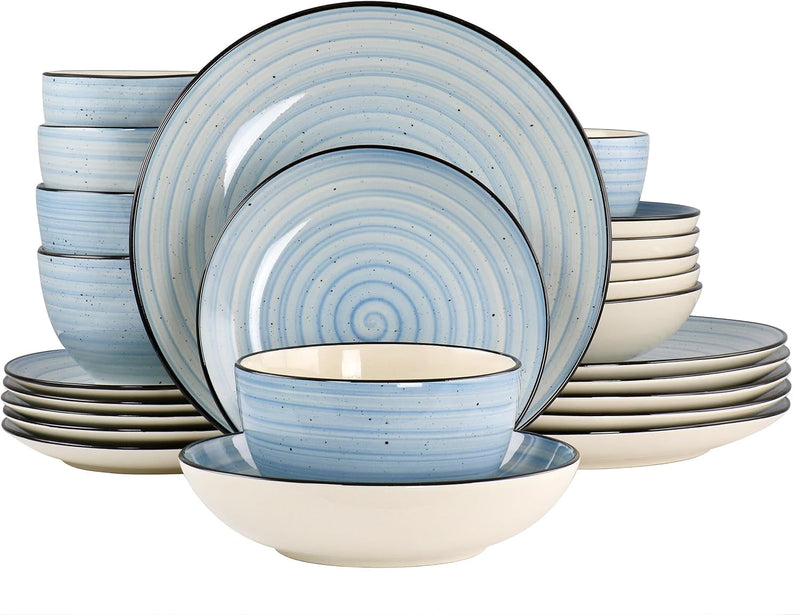 Elama Gia 24 Piece round Stoneware Dinnerware Set in Dark Blue