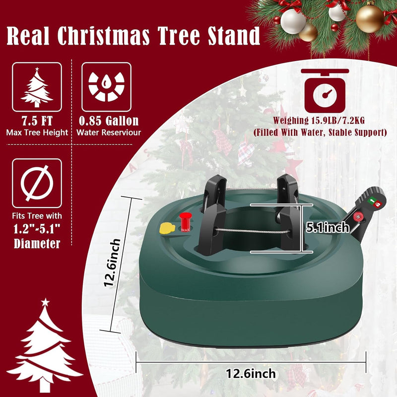 Christmas Tree Stand for Real Trees, Heavy Duty Live Christmas Tree Stand Fits 7.5 Ft Tree with 1.2-5 in Diameter, Easy Setup Christmas Tree Base Holder Stand with Water Level Indicator, Fast Clamp