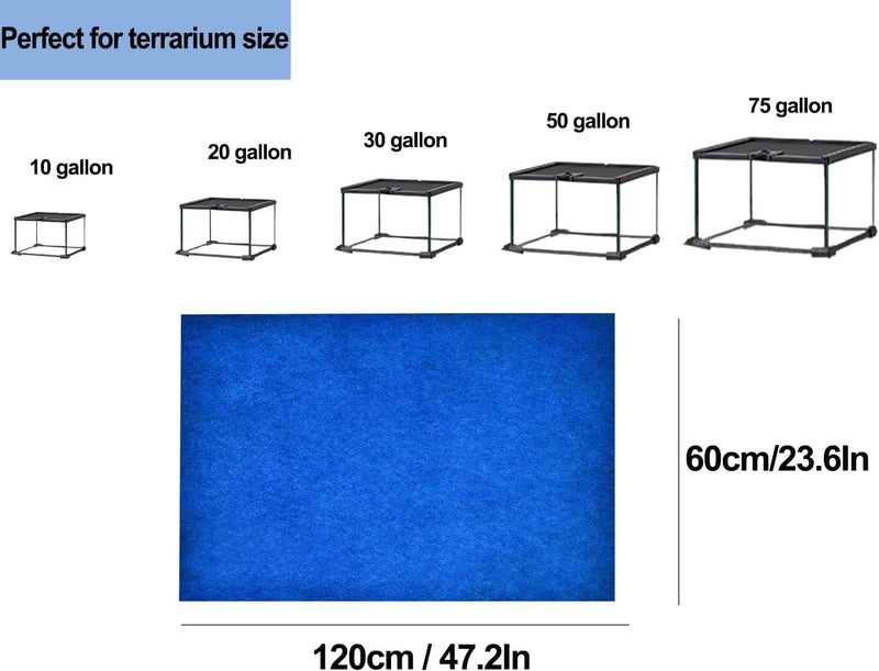 47" X 24" Large Reptile Carpet Terrarium Liner Bedding Reptile Substrate Mat Supplies for Bearded Dragon Snake Lizard Tortoise Leopard Gecko (Blue)