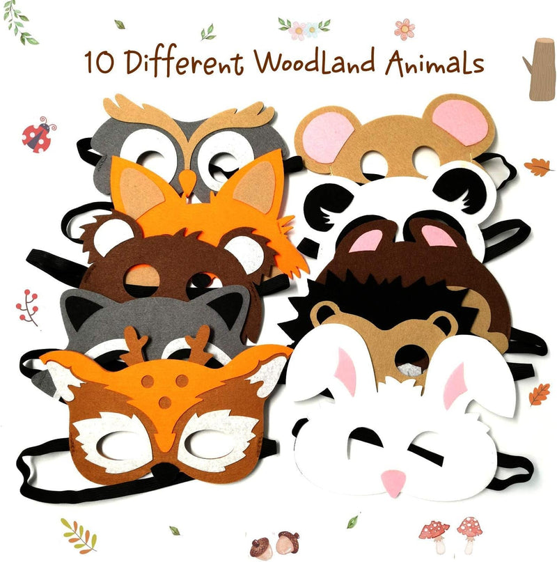 Ciyvolyeen Forest-Friends Animals Felt Masks 10 Pcs Woodland Creatures Animal Cosplay Zoo Camping Themed Party Favors Supplies for Boys or Girls