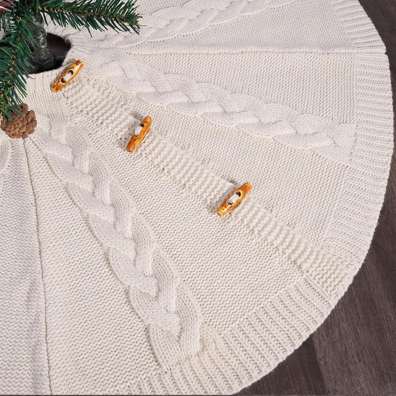 36 Inch Red Knitted Christmas Tree Skirt: Small Thick Cable Knit round Cream Tree Skirt Rustic Neutral Farmhouse Neutral Christmas Decor Tree Base Cover Xmas Home Decorations