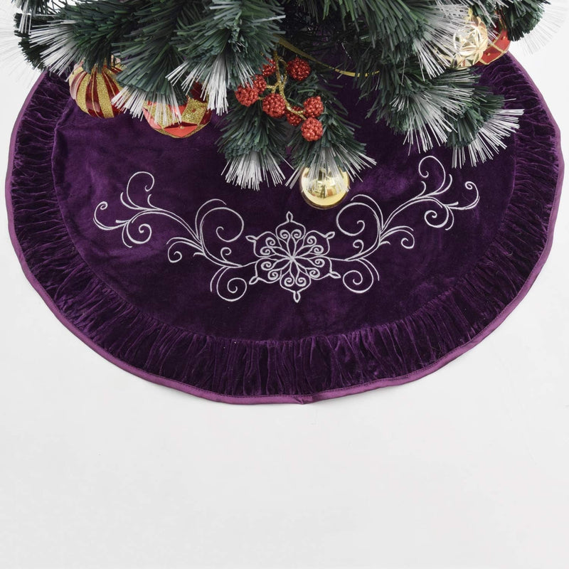 Gireshome Purple Velvet Flower Embroidered Center, Pleat Luxurious Velvet Border,Chritmas Tree Skirt, Xmas Christmas Holiday Party Decorations - 36Inch