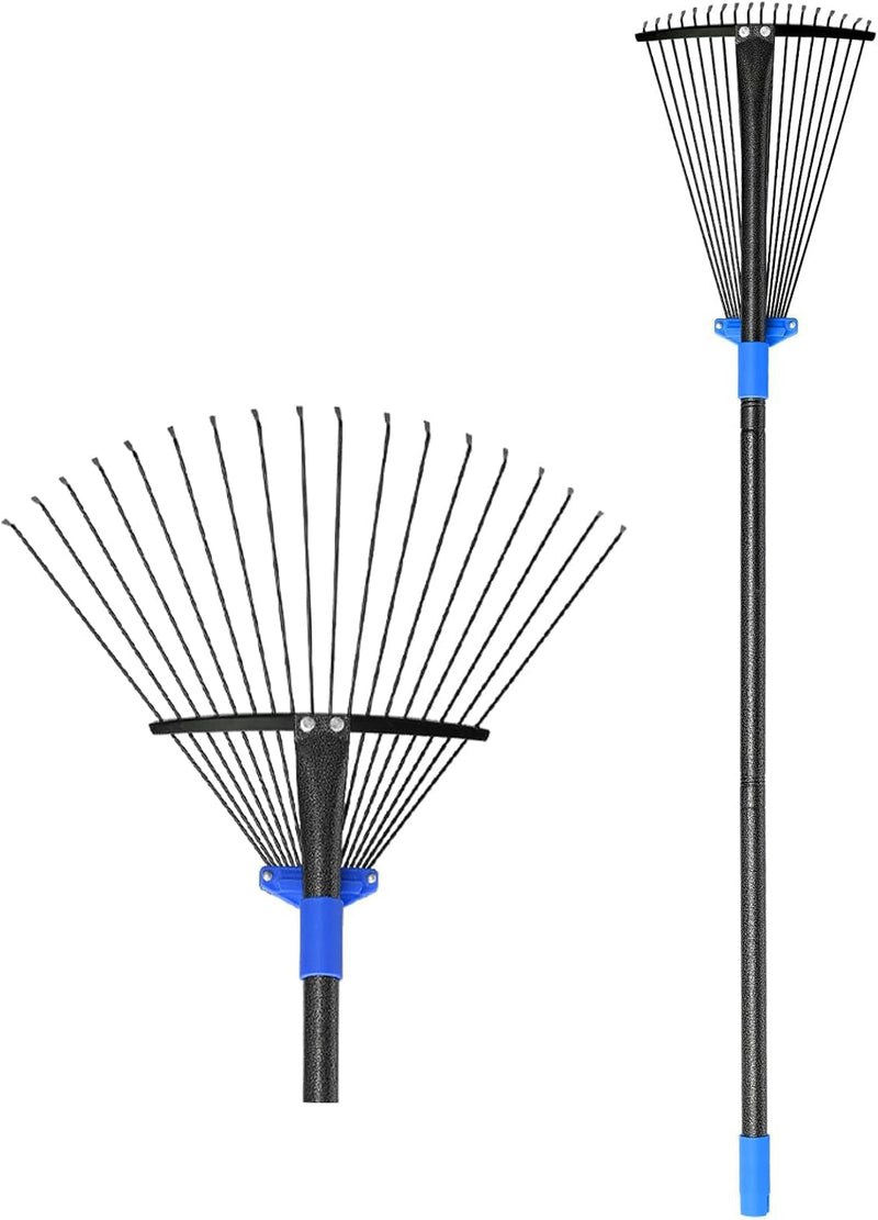 Adjustable Metal Leaf Rake Long Handle, 60 Inch Garden Rakes for Lawns Heavy Duty Leaves with Expandable Head 8-17", Yard Women Kids Rake for Gardening RV Camping