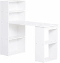 HOMCOM Modern Home Office Desk with 6-Tier Storage Shelves, 47" Writing Table with Bookshelf, White