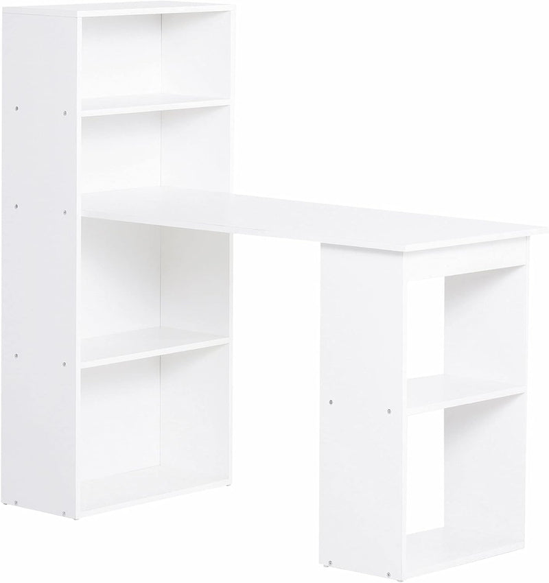 HOMCOM Modern Home Office Desk with 6-Tier Storage Shelves, 47" Writing Table with Bookshelf, White