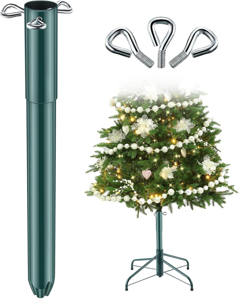 14.8" Christmas Tree Height Extender with 3 Fixing Screws, Fits 0.5-1.25 Inch Tree Poles, Make Christmas Tree Taller for 4.5 Ft to 7.5Ft Artificial Trees, Seasonal Indoor Decor (Green)