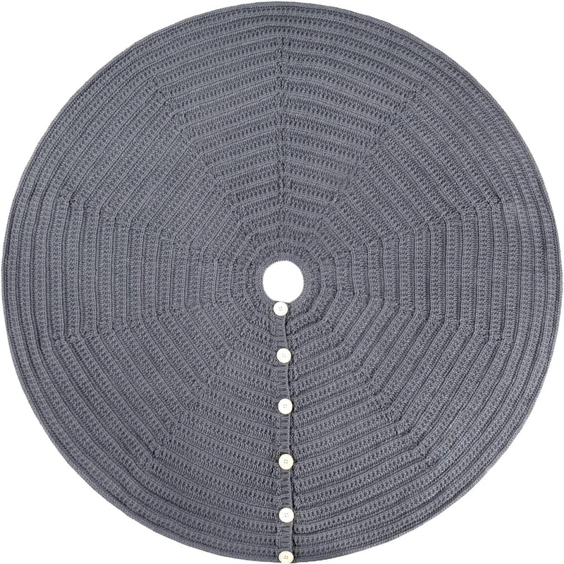 48-Inch Rib Knit Christmas Tree Skirt with Oak Buttons, Cream White