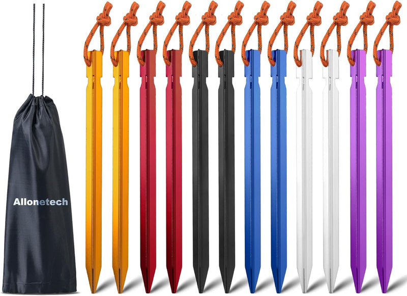 12 Pack Tent Stakes, 7075 Ground Metal Camping Aluminum Tent Pegs, Lightweight Tent Stakes Heavy Duty Spikes Camping Accessories