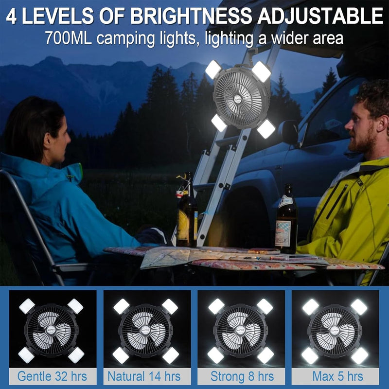 AGPTEK Camping Fan - 8000Mah Rechargeable Outdoor Battery Tent Fans for Camping Hanging with LED Light Lantern & Hook, Portable for Picnics, BBQ, Fishing, Travel, Camping Essentials Accessories