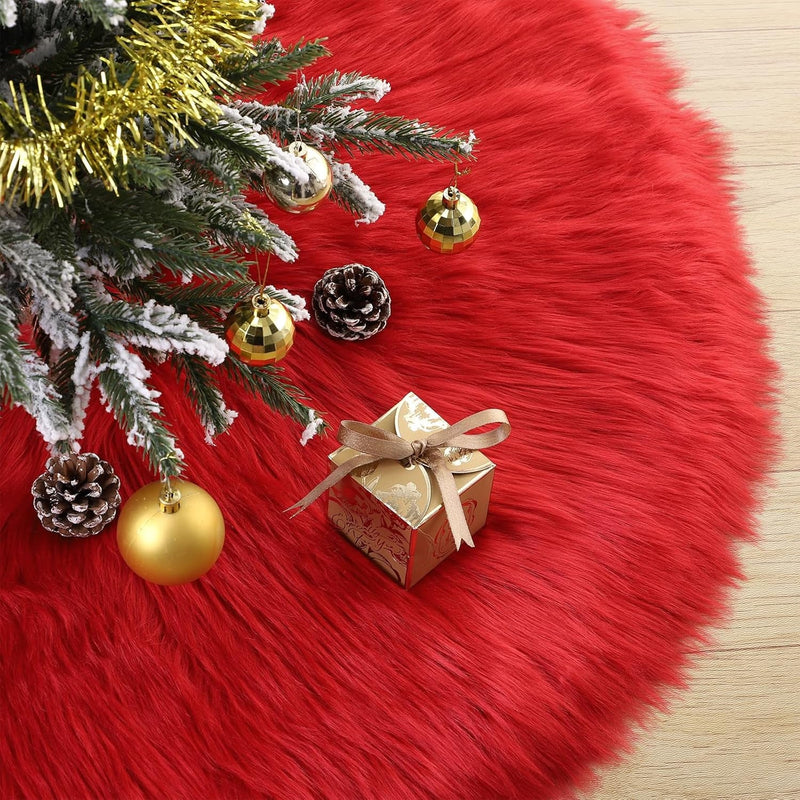 36 Inch Wool Fur Christmas Tree Skirt Thick Plush White and Brown Tree Skirt Christmas Tree Decoration for Xmas Home Party Holiday Decor