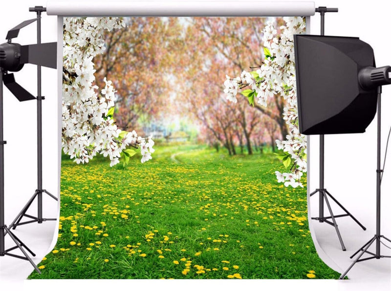 AOFOTO 10X10Ft Spring Scenic Backdrop Sweet Flowers Photography Background Meadow Floral Blossoms Garden Florets Grassland Park Trees Kid Baby Portrait Photo Shoot Studio Props Video Wallpaper Drape