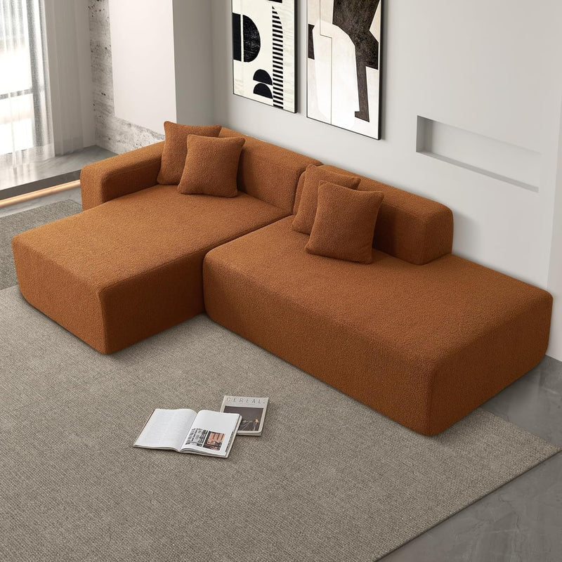 105'' Modular Sectional Couch, Modern L-Shape Sectional Sofa with Chaise Lounge, Comfy Lambswool Fabric Corner Sofa Couch, Upholstered 4 Seater Couch for Living Room, Bedroom, Apartment,Orange