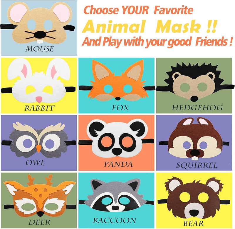 Ciyvolyeen Forest-Friends Animals Felt Masks 10 Pcs Woodland Creatures Animal Cosplay Zoo Camping Themed Party Favors Supplies for Boys or Girls