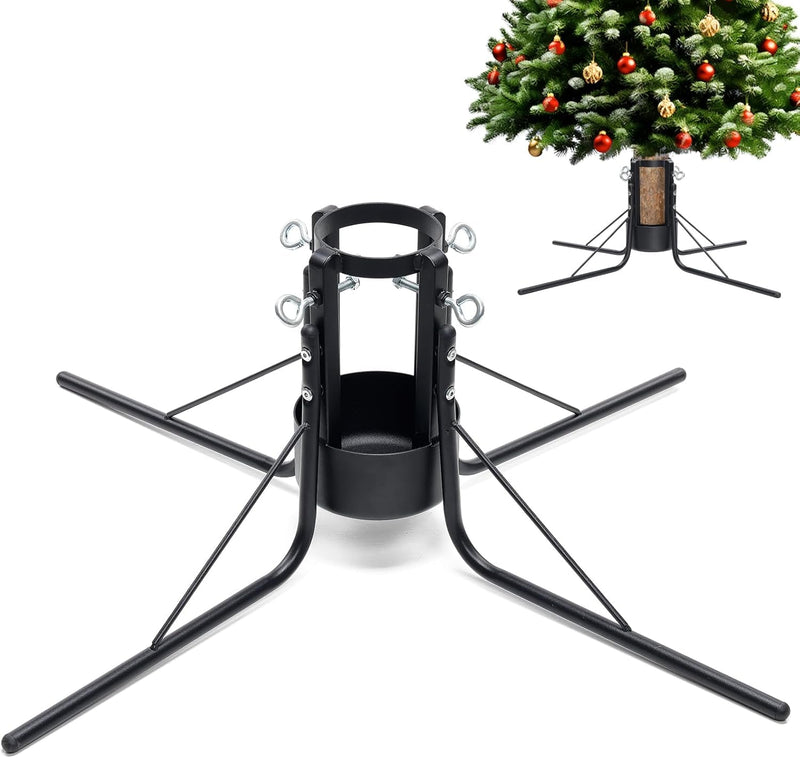 FLY HAWK Christmas Tree Stand, 4.3” Foldable Artificial Christmas Tree Metal Ornament Holder Universal Model Adjustable ，Umbrella Stand Artificial Christmas Real Tree for Pine Sprucepoplar (Black)