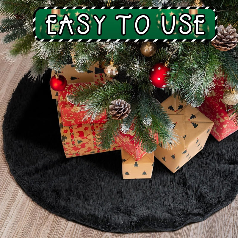 Civaner Black Christmas Tree Skirts Plush Christmas Tree Decorations 48 Inch Faux Fur Plush Christmas Tree Skirt Xmas Tree Mat Christmas New Year Holiday Party Tree Skirts for Indoor Home Ornaments