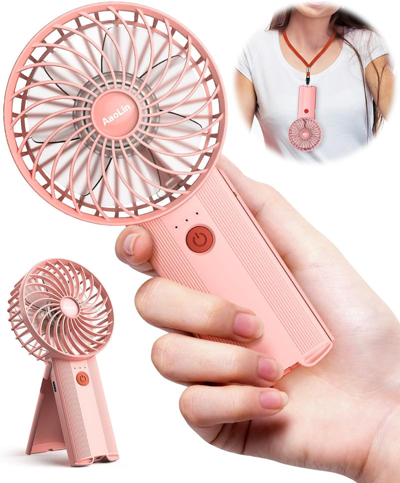 2Pcs Mini Portable Folding Handheld Fans USB Rechargeable Personal Fan Neck Desktop 4-Speed 3-In-1 Silent Handheld Mini Fan 6-15 Hours Battery Life Suitable for Summer Travel Camping Outdoor Kids Gift