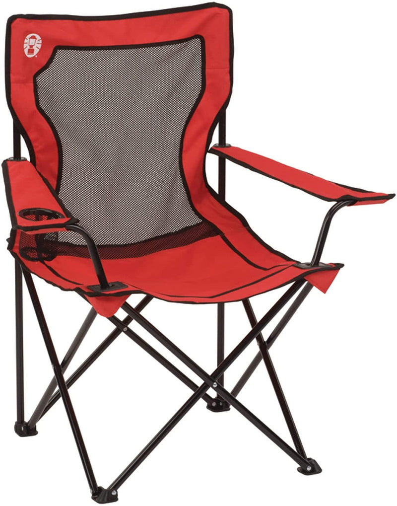 Coleman Broadband Mesh Quad Camping Chair, Cooling Mesh Back with Cup Holder, Adjustable Arm Heights, & Carry Bag; Supports up to 250Lbs