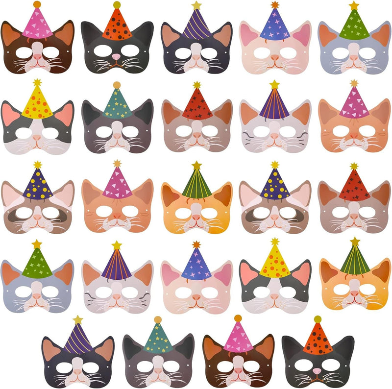 Civaner 24 Pcs Halloween Cat Kitten Party Favor Masks Cat Party Favors Kitty Theme Birthday Decoration for Kids Cat Baby Shower Meow Theme Birthday Party Supplies