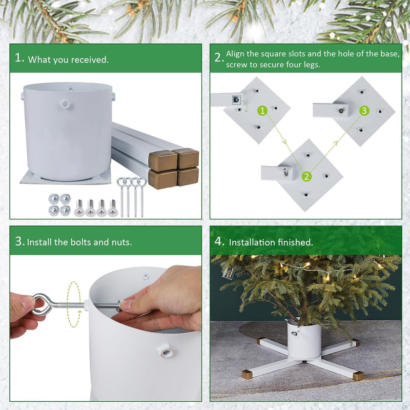 Blissun Christmas Tree Stand, Christmas Tree Holder, Xmas Tree Stand for Real Trees, Fits up to 8FT Real Trees, White