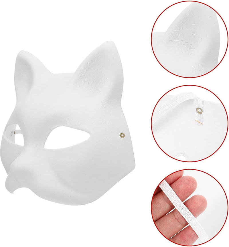 10PCS Cat Mask Therian Masks White Cat Masks to Paint Blank Animal Dress up Masks DIY White Masks Half for Masquerade Halloween Kids Cosplay Masks Costume Party Favors