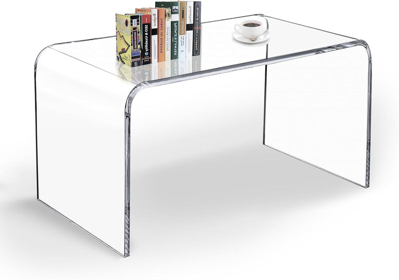Acrylic Coffee Table, 32" L*16" W*16" H, 3/5" Thick Modern Waterfall Clear Coffee Table for Living Room, Acrylic Furniture Clear Coffee Table Rectangle Lucite Coffee Table