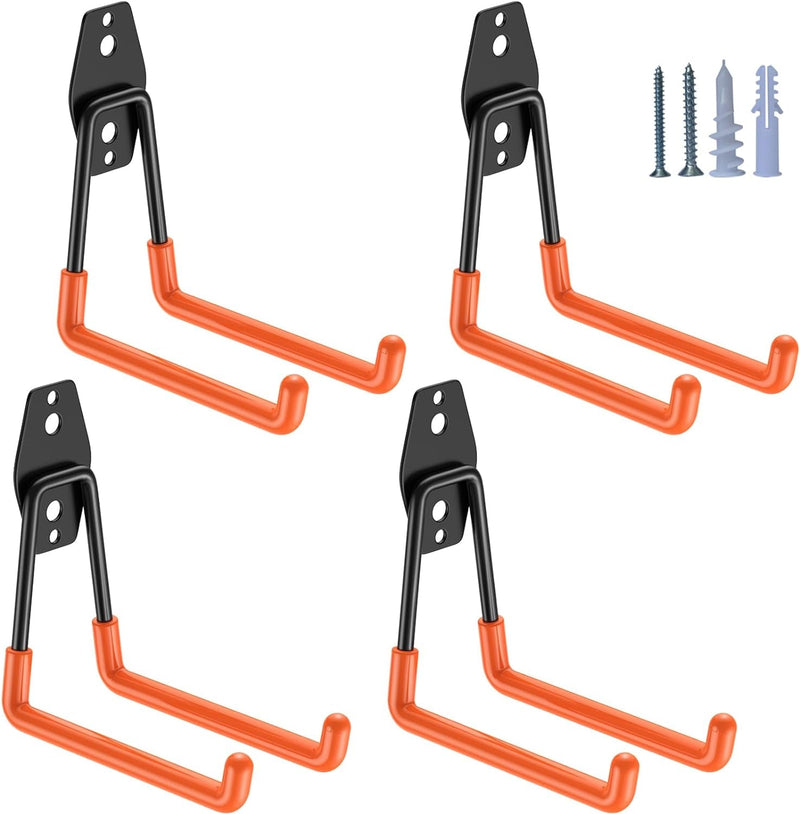 4 Pack Garage Hooks Heavy Duty,Utility Steel Garage Storage Hooks,Wall Mount Garage Hanger&Organizer for Organizing Garden Lawn Tools,Ladders,Bulk Items,Bikes,Ropes and More Equipment