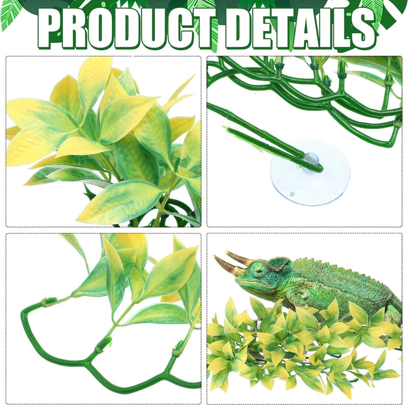 5Pieces Artificial Reptile Plants Lifelike Reptiles Terrarium Leaves Plastic Reptile Habitats Plant Amphibian Hanging Terrarium Plants Decorations with Suctioncups for Hermit Crab Lizards Geckos Snake