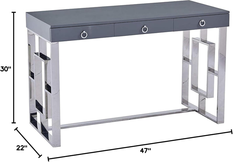 Best Master Furniture Brooke Mid-Century Modern Glossy Home Office Desk, Grey/Silver