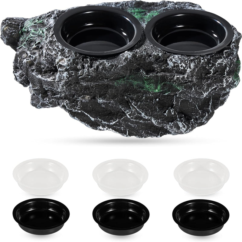 Double Bowl Reptile Water Dish Reptile Water Bowl Crested Gecko Food Dish Gecko Feeding Ledge with 6PCS Feeding Cups for Bearded Dragon Crested Gecko Snake and Chameleon