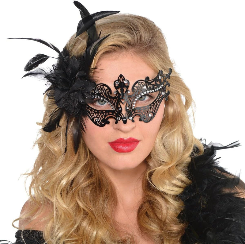 Amscan Womens Black Filigree Gem Floral Mask, Perfect for Halloween Costume & Masquerade Party