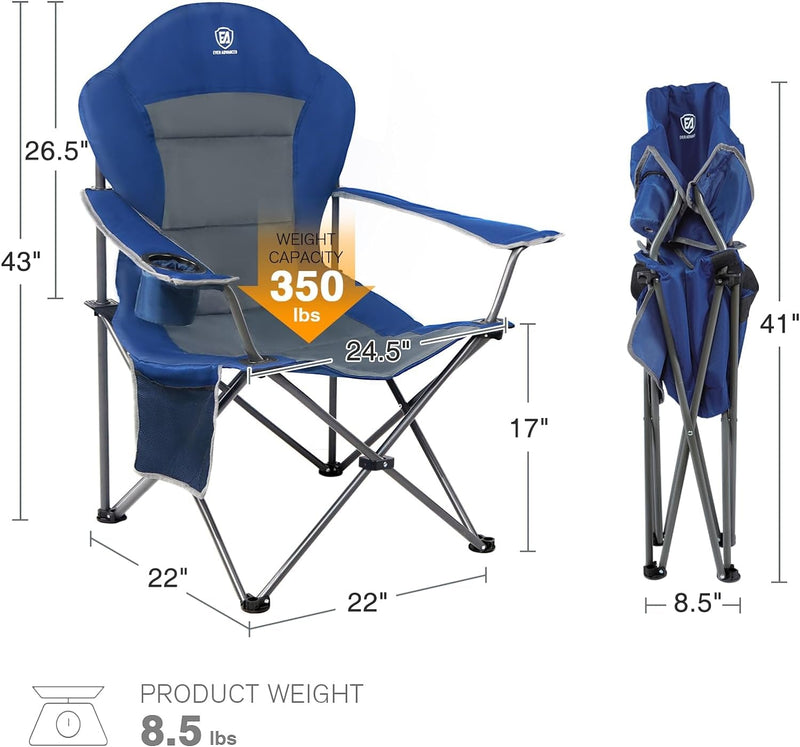 EVER ADVANCED Folding Camping Chair for outside High Back Padded Oversized Lawn Chairs Folding Lightweight Sturdy Steel Portable Outdoor Camp Chair for Adults